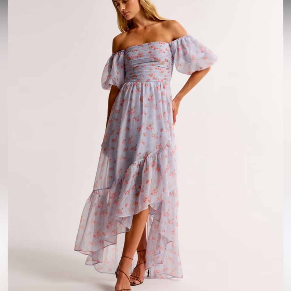 Abercrombie & Fitch Light Blue Floral High Low Dress